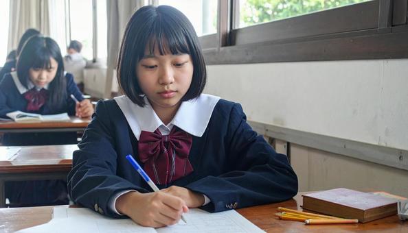 勉強をする女子小学生・中学生 勉強をする女子小学生・中学生の写真