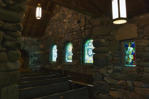 アメリカの石造りの教会の内部 アメリカ,教会,海外の写真素材