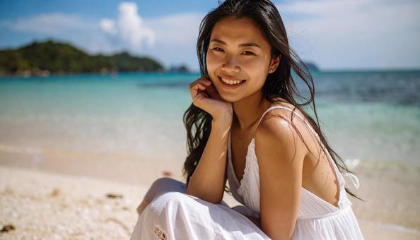 海 デート 彼女 夏 浜辺 女性 黒髪 海 デート 彼女 夏 浜辺 女性 黒髪の写真