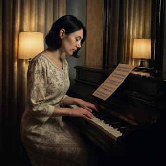 Sounds played in a quiet room, female, piano, hand, JPG