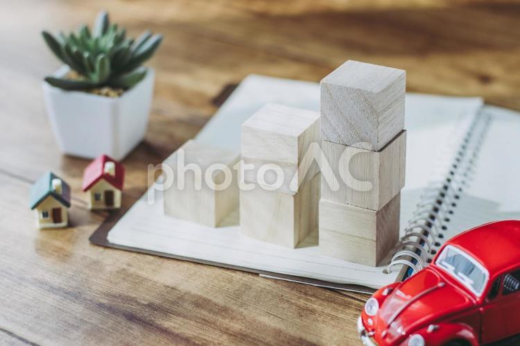 木製の棒グラフ 家,ビジネス,住宅の写真素材
