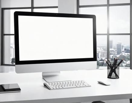 パソコンの白い画面のモノクロ写真素材 パソコンの白い画面のモノクロ写真素材の写真