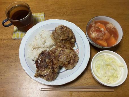 手作りハンバーグ定食 ご飯,ごはん,ハンバーグの写真素材