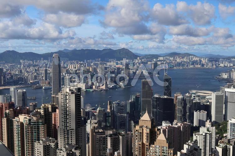 ビクトリアピークからの香港の街並みの風景 ビクトリアピーク,香港,街並みの写真素材