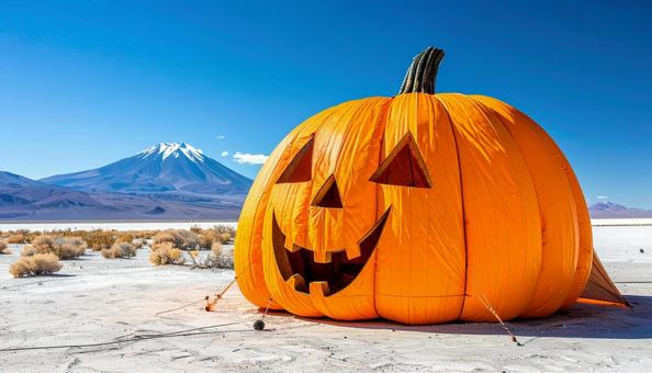 ハロウィンのかぼちゃの形をしたテント ハロウィンのかぼちゃの形をしたテントの写真