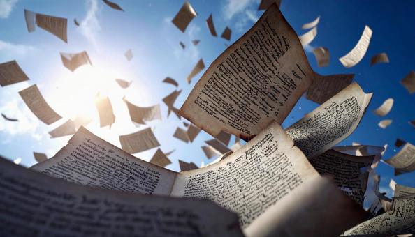 文字が書かれた羊皮紙 文字が書かれた羊皮紙の写真