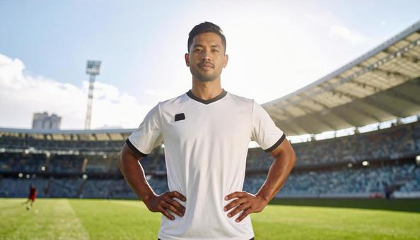 スタジアムに立つサッカー選手のイメージ スタジアムに立つサッカー選手のイメージの写真