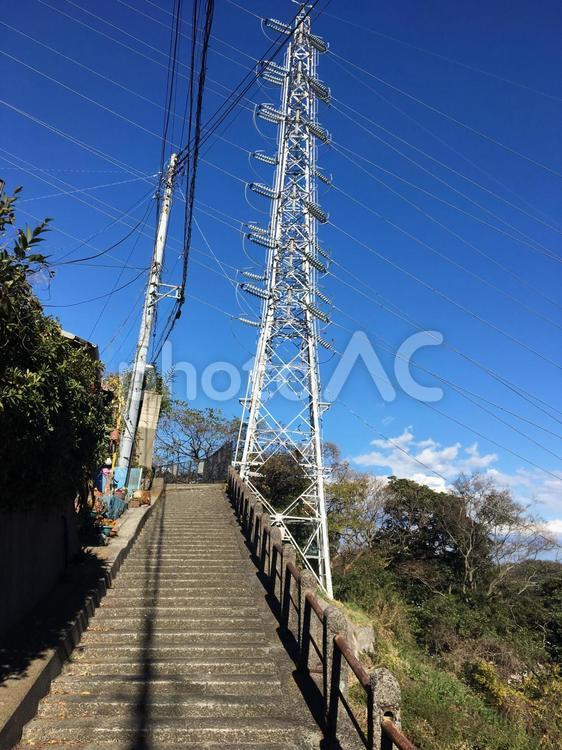 鉄塔の見える階段2 ゲーム用背景,危険,基盤の写真素材