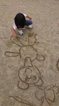 お絵かき お絵かき 公園,お絵かき,大きなキャンバスの写真素材