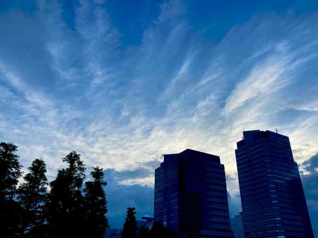 Photo, sunset, evening, building group, 