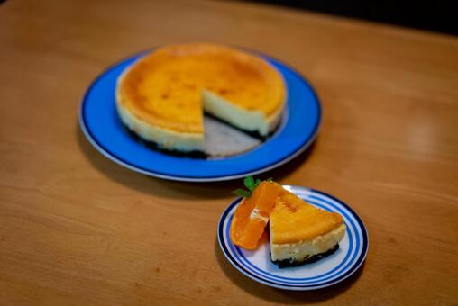 濃厚チーズケーキ、オレンジ添え チーズケーキ,ケーキ,デザートの写真素材