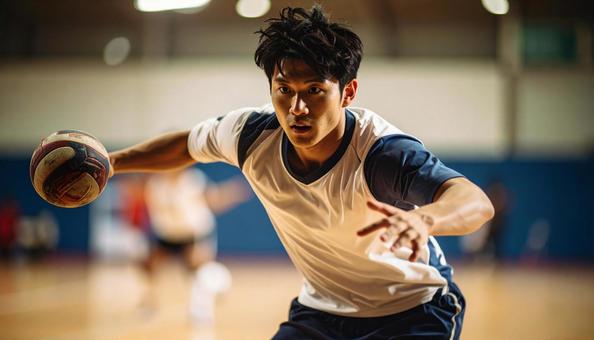 ハンドボールをする若い男性 ハンドボールをする若い男性の写真