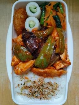 ささみケチャップ炒めのお弁当！ お弁当,お昼ごはん,お昼の写真素材