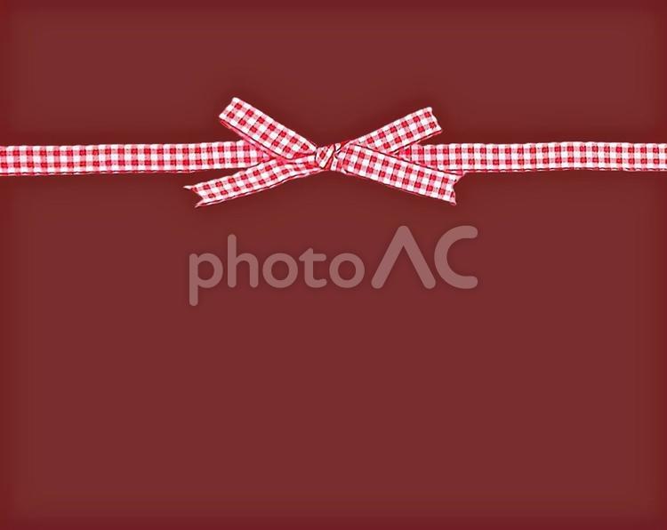 ギフト　リボンフレーム　茶色 ピンク,チェックリボン,ちょうちょ結びの写真素材