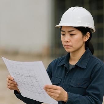 真剣に図面を確認する女性の写真