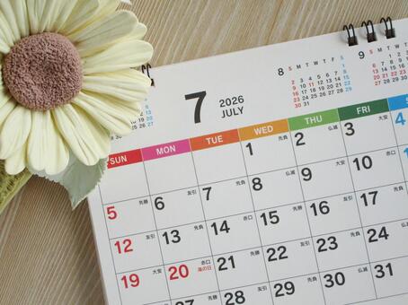 2026年7月のカレンダーとひまわり 7月,カレンダー,2026年の写真素材