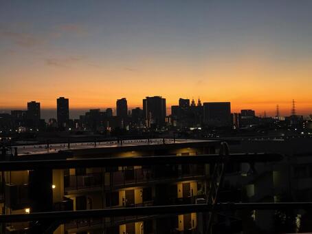 マジックアワー　朝　川崎 風景,神奈川県,川崎の写真素材