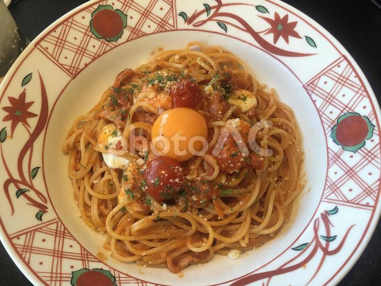 チリトマトカルボナーラ パスタ,ランチ,昼食の写真素材