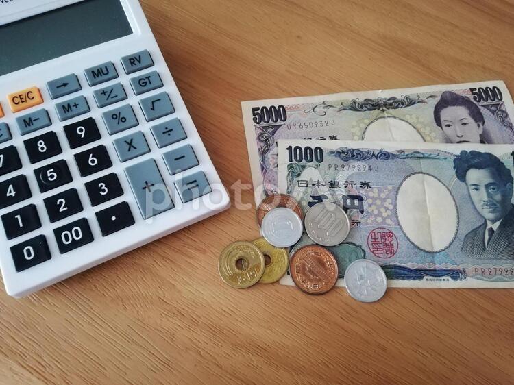 計算 電卓,現金,千円の写真素材
