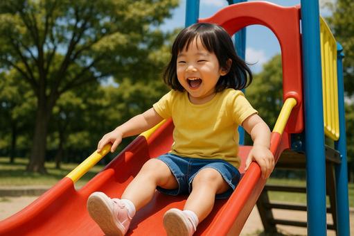 子育て 公園の滑り台で遊ぶ子供 子育て 公園の滑り台で遊ぶ子供の写真