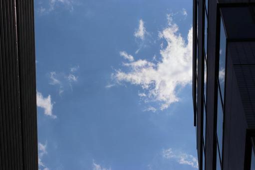 ビルの下から見上げた青空の写真
