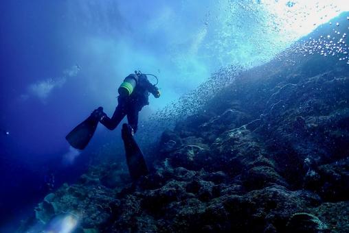 西伊豆・雲見 洞窟とダイバー 西伊豆・雲見 洞窟とダイバーの写真