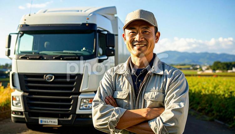 作業服を着たトラックの整備士 トラック,車,整備の写真素材