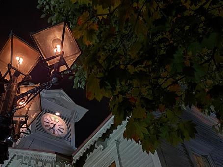 札幌時計台　秋の夜 時計台,札幌,夜の写真素材