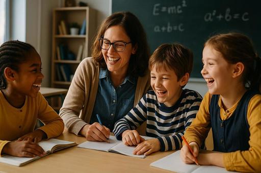 笑顔広がる教室の勉強 笑顔広がる教室の勉強の写真