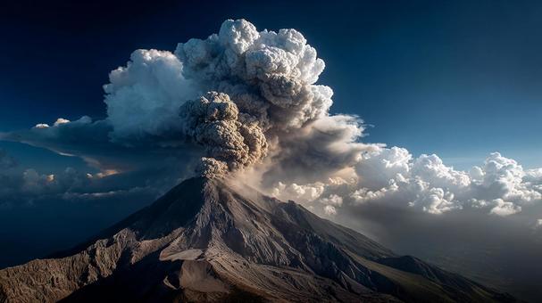 雄大な山々から立ち上る噴煙の風景 雄大な山々から立ち上る噴煙の風景の写真