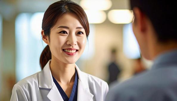 相談を受ける笑顔の医療相談スタッフ 相談を受ける笑顔の医療相談スタッフの写真