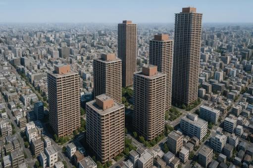 タワーマンション群の俯瞰写真 タワーマンション群の俯瞰写真の写真