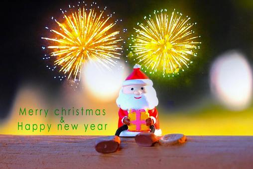 サンタと花火 クリスマス,ニューイヤー,サンタクロースの写真素材