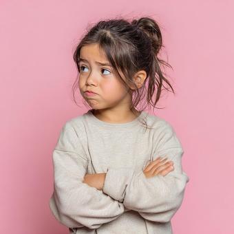 腕組みをして困惑した表情の女の子 腕組みをして困惑した表情の女の子の写真