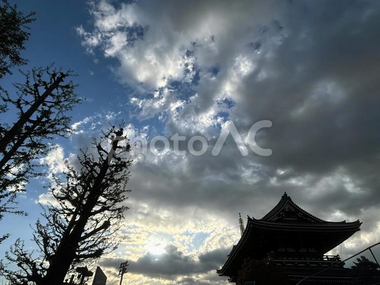 夕空、木々、塔、雲 夕空,木々,塔の写真素材