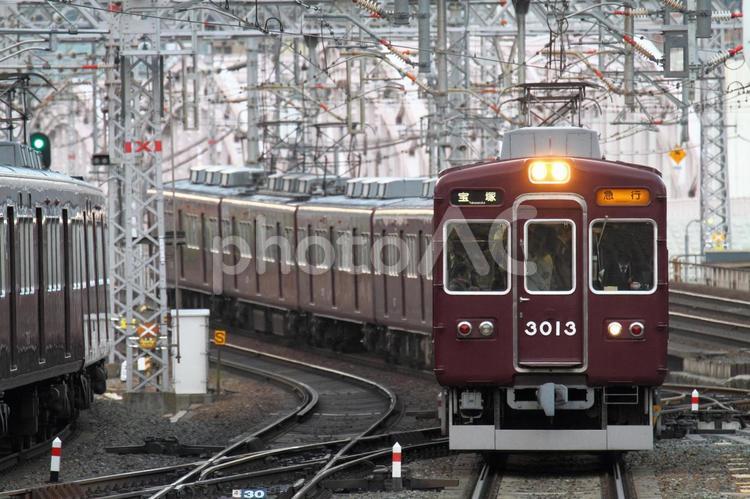 阪急電鉄、宝塚線、3000系車両 阪急電鉄,宝塚線,3000系の写真素材