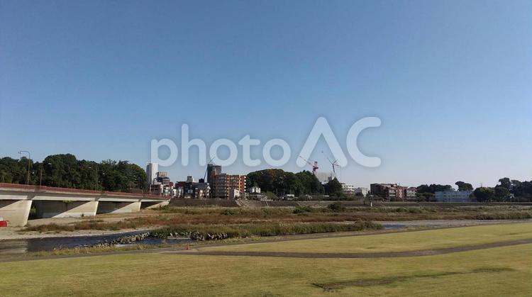 小山市を流れる思川の河川敷 一級河川,河川敷,秋晴れの写真素材