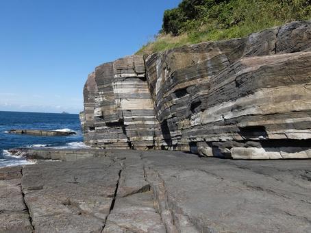 断層 須佐ホルンフェス,須佐湾,縞模様の写真素材