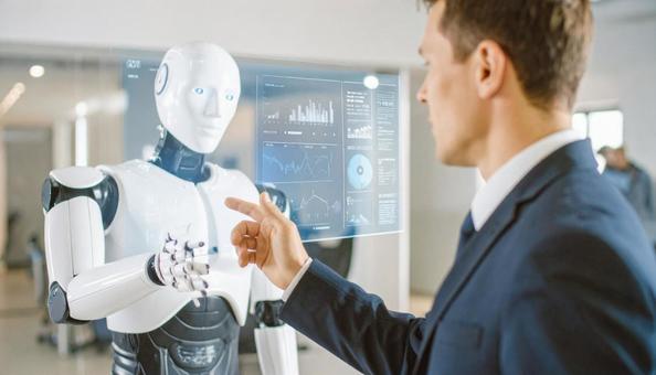 人と機械の協働商談シーン 人と機械の協働商談シーンの写真
