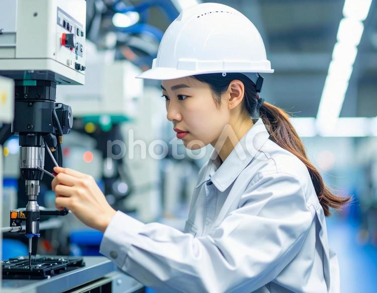 工場で機械を組み立てる作業員 工業,工場,組み立ての写真素材