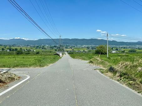 信州の青空と一本道 信州の青空と一本道 長野,信州,日本の写真素材