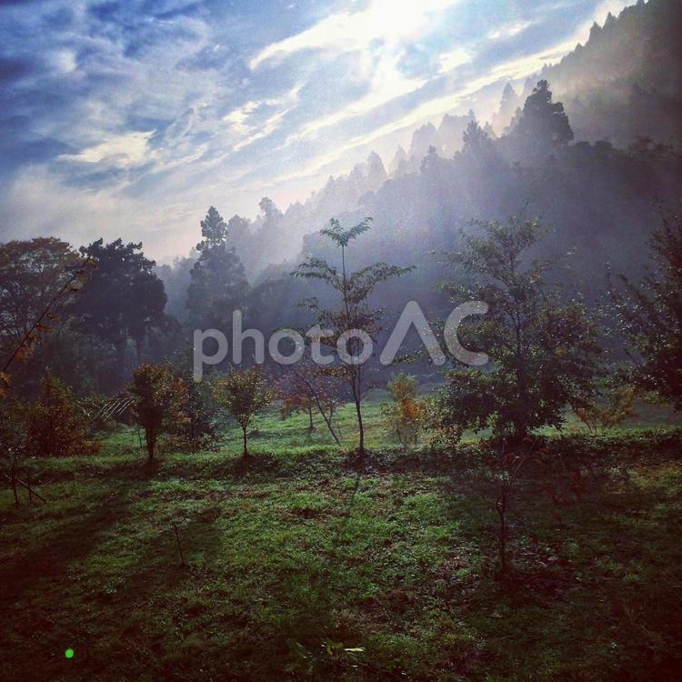 山のまぼろし 光,太陽,山の写真素材