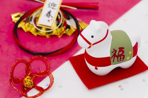 午年の置物と正月飾り 午,十二支,干支の写真素材