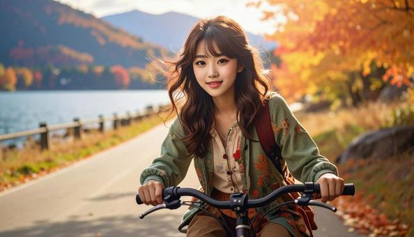 秋のサイクリングの写真