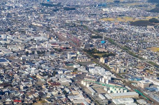 長野県の南松本駅付近の街並みを空撮 空撮,南松本,南松本駅の写真素材