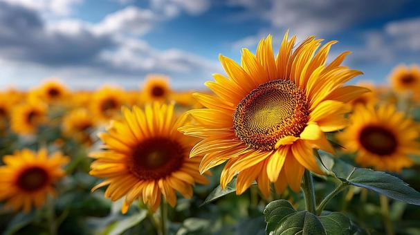 太陽に向かうひまわり 太陽に向かうひまわりの写真