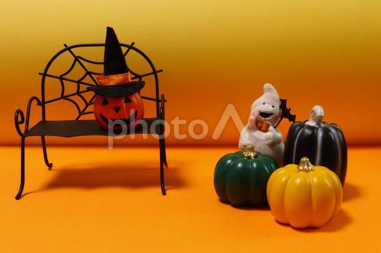 黄色系の背景のハロウィン画像　５ ハロウィン,ハロウィーン,かぼちゃの写真素材