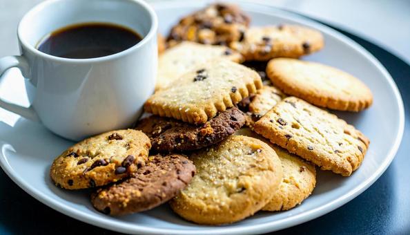 クッキー盛り合わせとコーヒー クッキー盛り合わせとコーヒーの写真