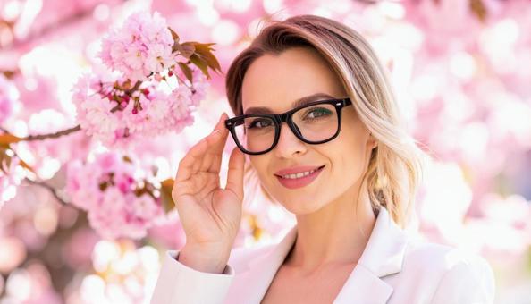 メガネの女性 春のイメージ メガネの女性 春のイメージの写真