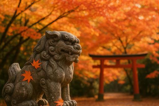 狛犬と紅葉 狛犬と紅葉の写真